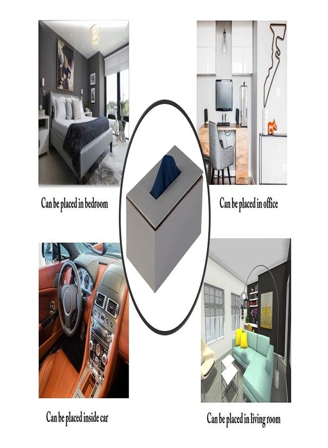 Azyeea Handcrafted Leather Tissue Holder Tissue Paper Car Tissue Box Paper Napkin Holder Tissue Holder Dispenser Organizer Facial Tissue Holder for Car Hotel Home Gift Dinning Table- Grey - Image 4